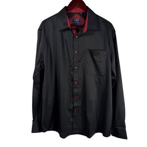FLEX Men's Black Button-Up Shirt | Red Contrast Buttons XL Designed in Italy